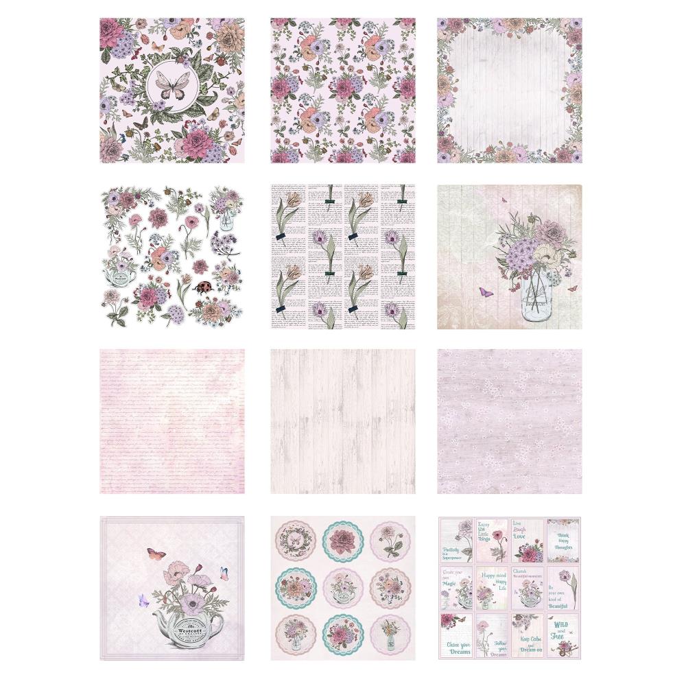 Botanical Garden Cardstock Pack 12" / Paquete de 12 Hojas de Cartulina Jardín Botánico Papel Little Birdie