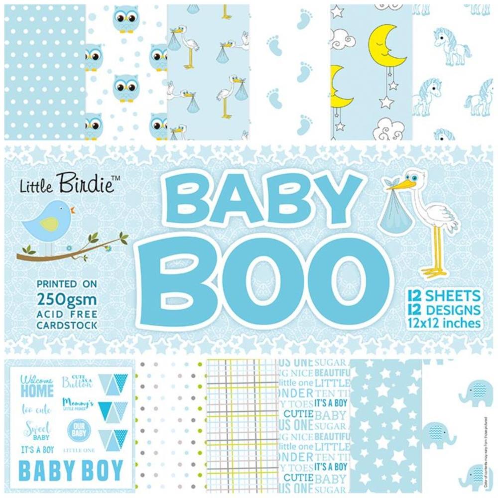 Baby Boy Cardstock Pack 12" / Paquete de 12 Hojas de Cartulina Bebé Niño Descontinuado Little Birdie