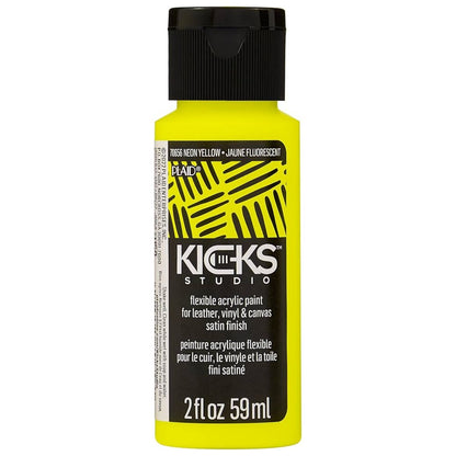 Kicks Studio Shoe Acrylic Paint Neon Yellow / Pintura Acrílica para Cuero, Vinil y Tela Amarillo Neon Acrìlicos Plaid