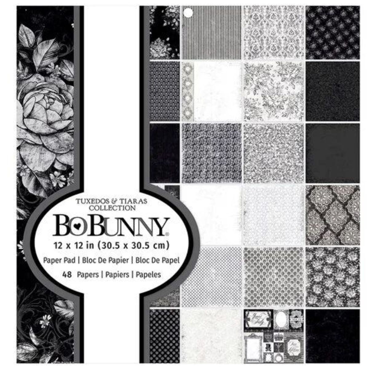 Tuxedos &amp; Tiaras Paper Pad / Block de Papel Blanco y Negro 12" Papel BoBunny