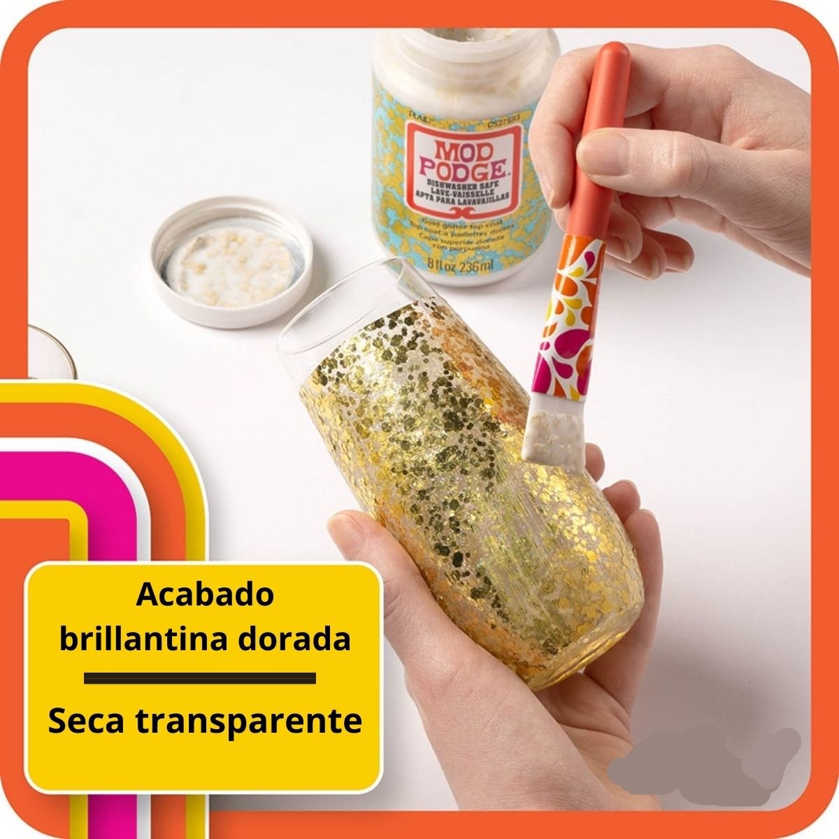 Mod Podge Diswasher Gold Glitter / Sellador con Diamantina Dorada para Lavavajillas Adhesivos / Pegamentos Plaid