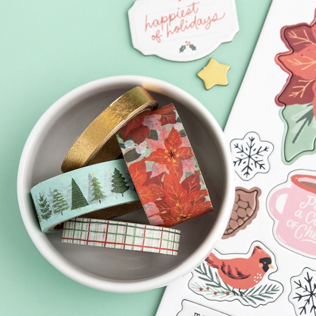 7 Mittens and Mistletoe Washi Tape / 7 Cintas Adhesivas Washi de Baja Adhesión Descontinuado Crate Paper