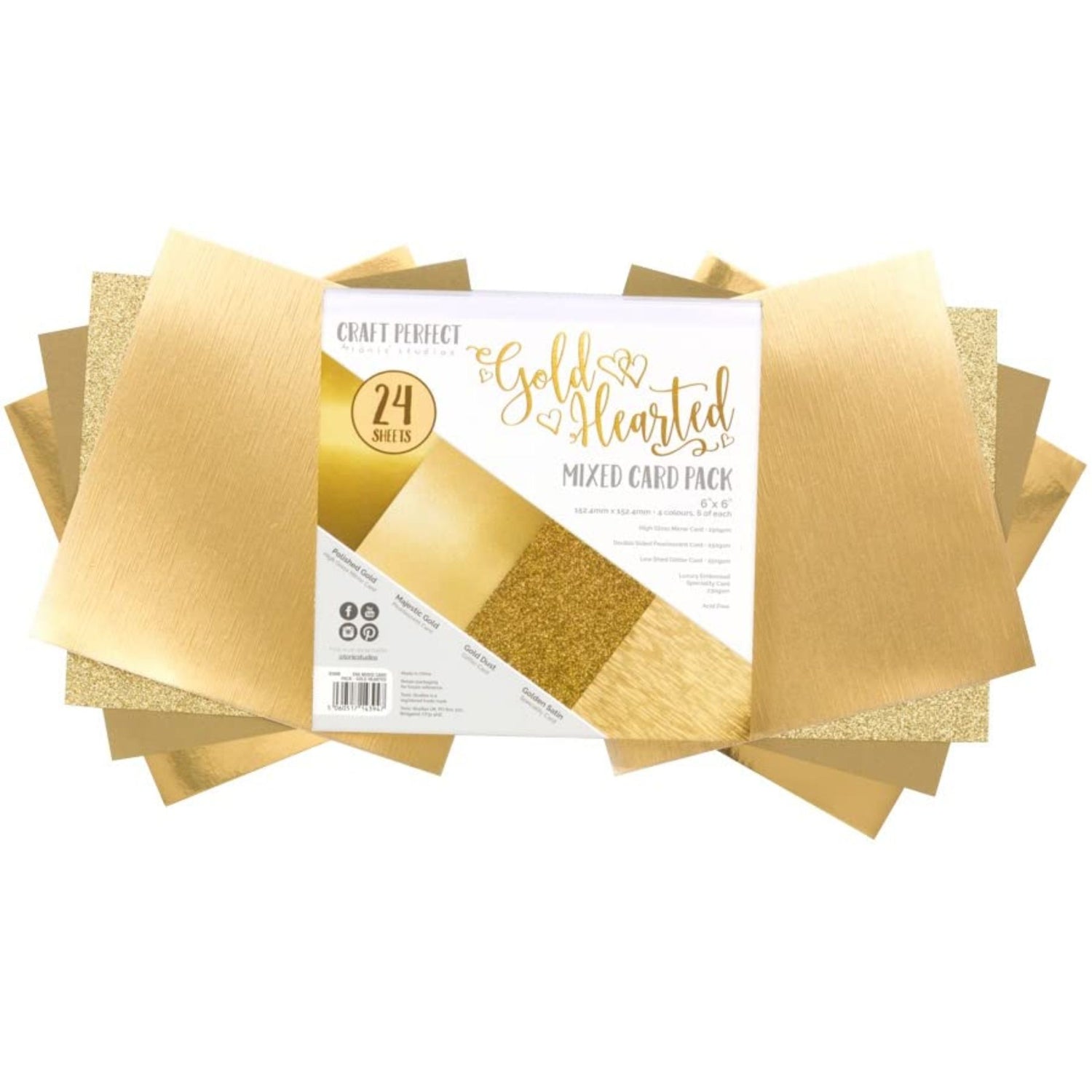 Mixed Card Pack Gold Hearted / Papel en Tonos Dorados 6"x6" Descontinuado Tonic Studios