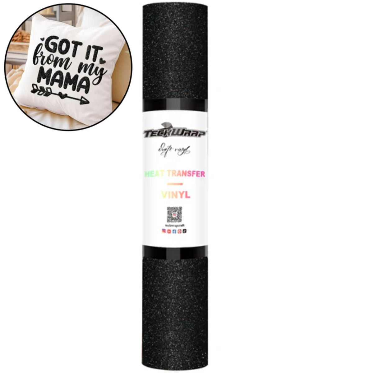 Black Glitter Puff Heat Transfer Vinyl / Vinil Termoadhesivo Inflable Negro Descontinuado Teckwrap