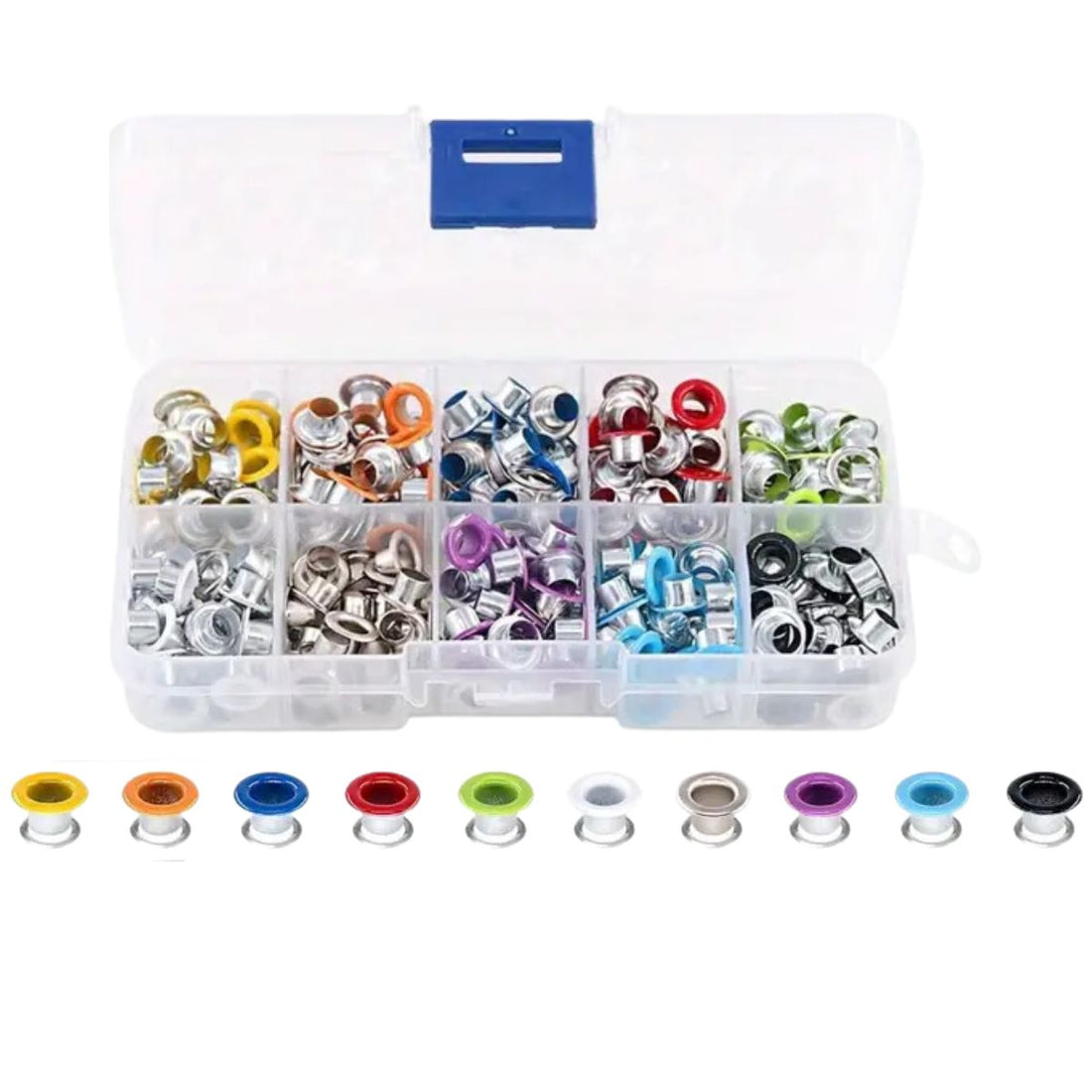 300 Ojillos Metálicos de Colores y arandelas con Estuche Eyelets, Ojilos Hobbees