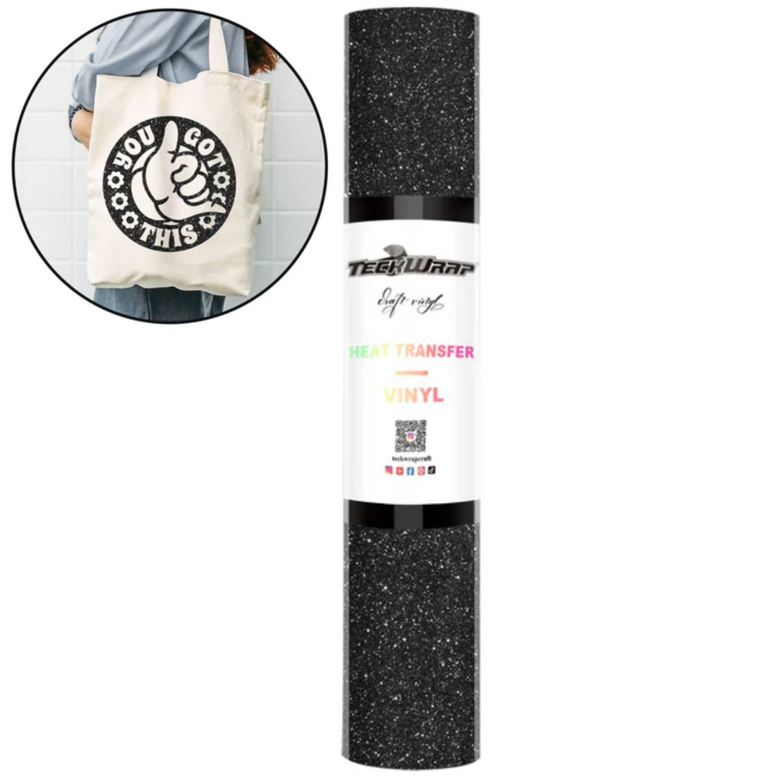 Glitter Heat Transfer Vinyl Black / Vinil Diamantina Transferencia de Calor Negro Viniles Teckwrap