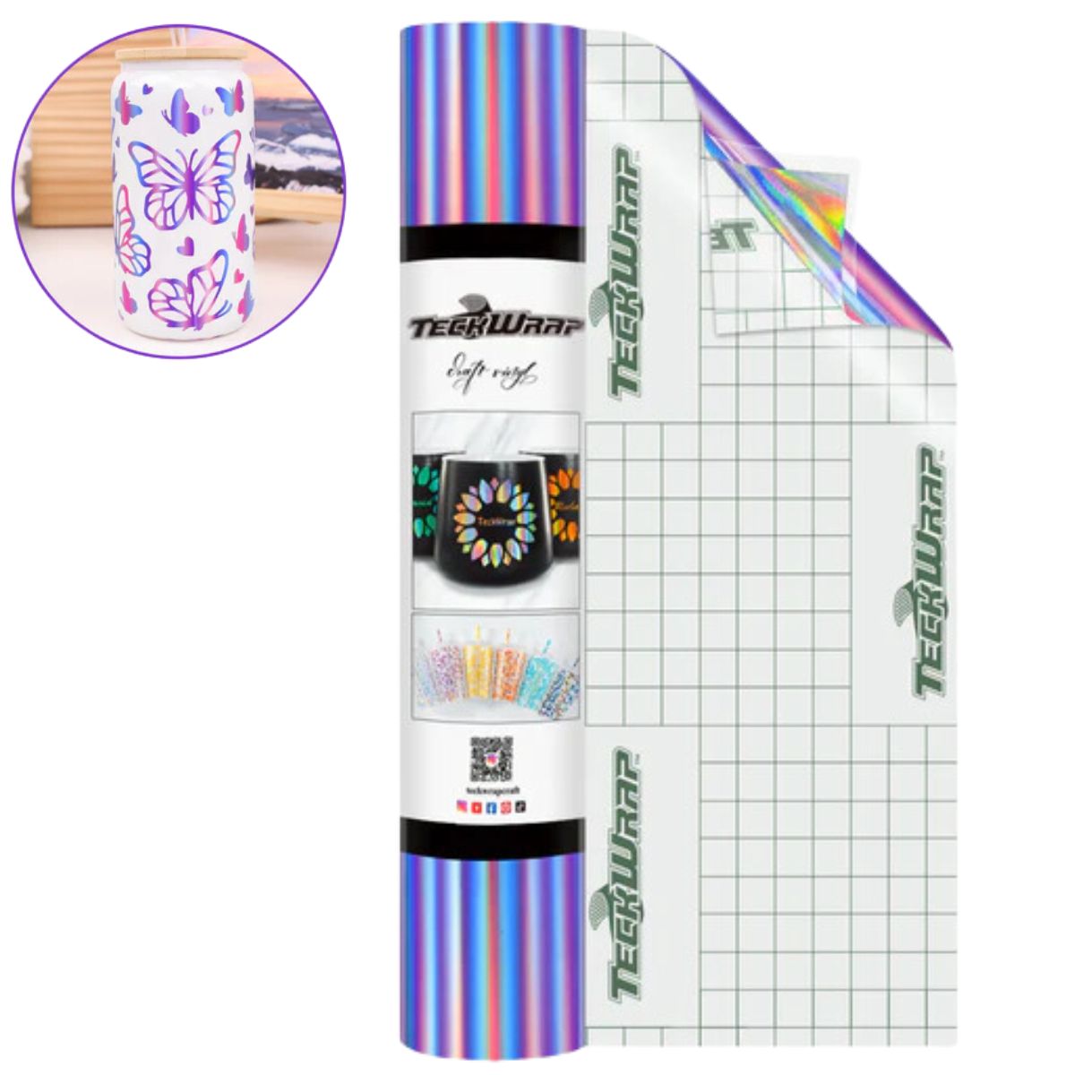 BF Holographic Rainbow Adhesive Vinyl Lilac / Vinil Adhesivo Libre de Burbujas Arcoíris Holográfico Lila Descontinuado Teckwrap