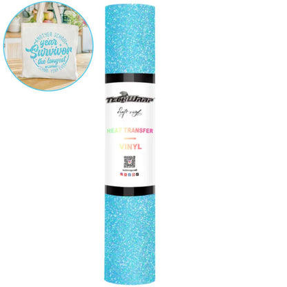 Fancy Glitter HTV Elsa Blue / Vinil Termoadhesivo Diamantina Elegante Azul Viniles Teckwrap
