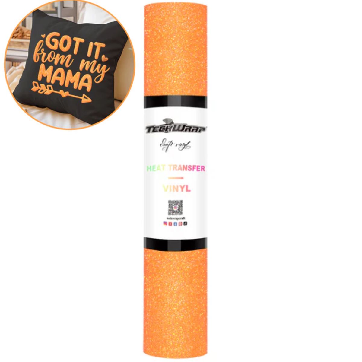 Neon Orange Glitter Puff Heat Transfer Vinyl / Vinil Termoadhesivo Inflable Naranja Descontinuado Teckwrap