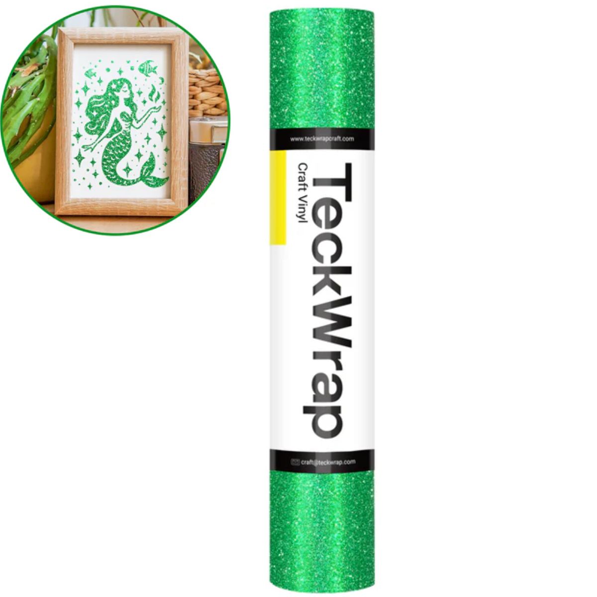 Green Burst Glitter Adhesive Vinyl / Vinil Adhesivo con Diamantina Verde Descontinuado Teckwrap