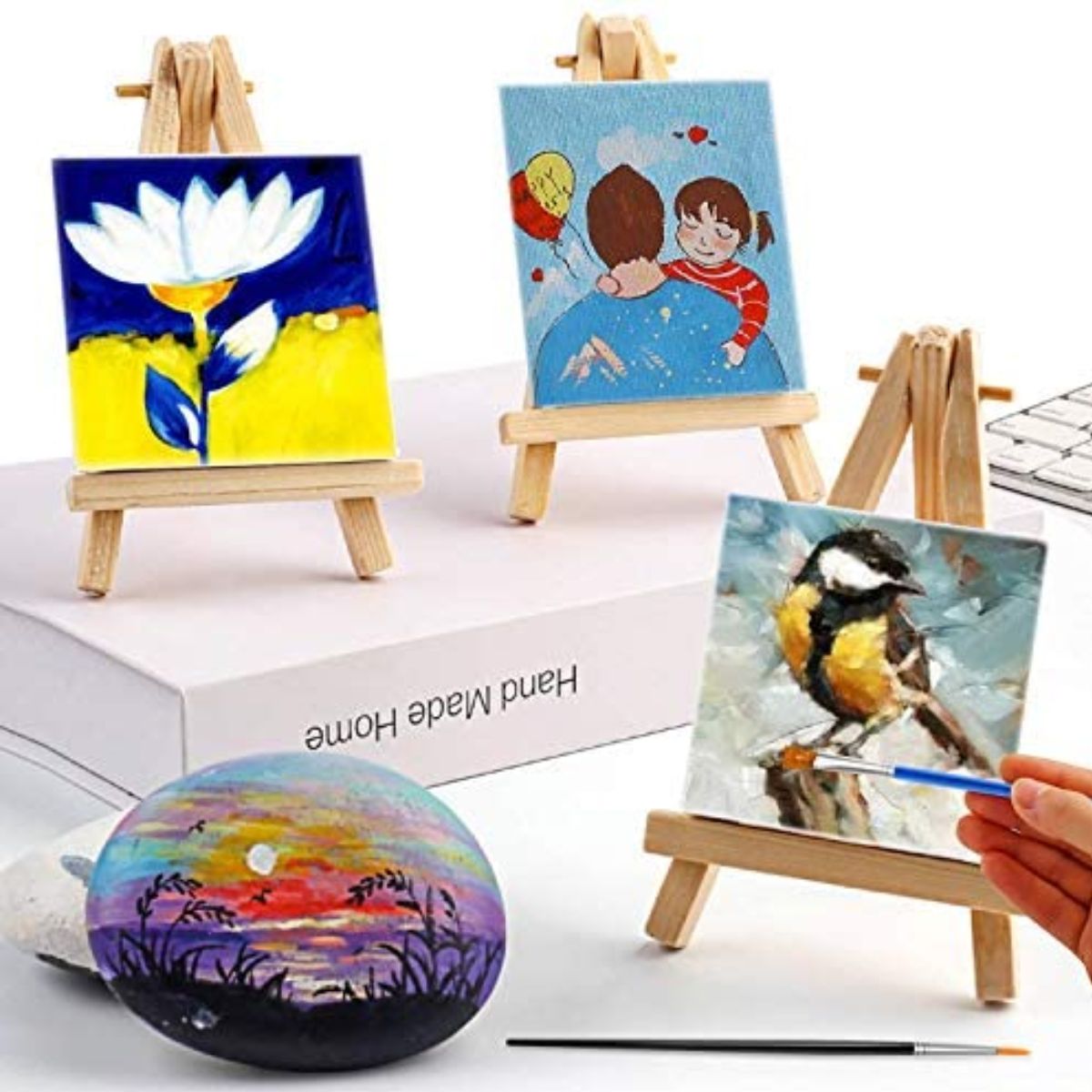 Wooden Mini Easel With Canvas 4.5" / 10 Mini Caballetes con Bastidor Lienzos Little Birdie