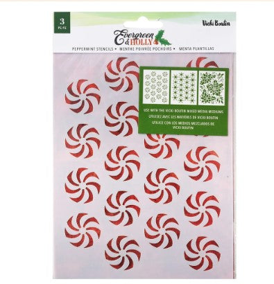 Evergreen &amp; Holly Stencil Set / Set de 3 Plantillas Navideñas Descontinuado Vicki Boutin