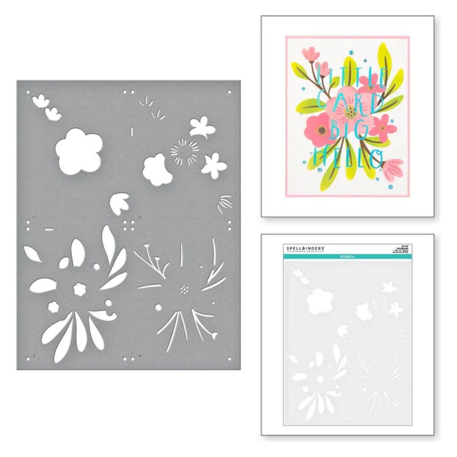 Hello Blooms Stencil / Stencil Plantilla Hola Flores Esténciles / Plantillas Spellbinders