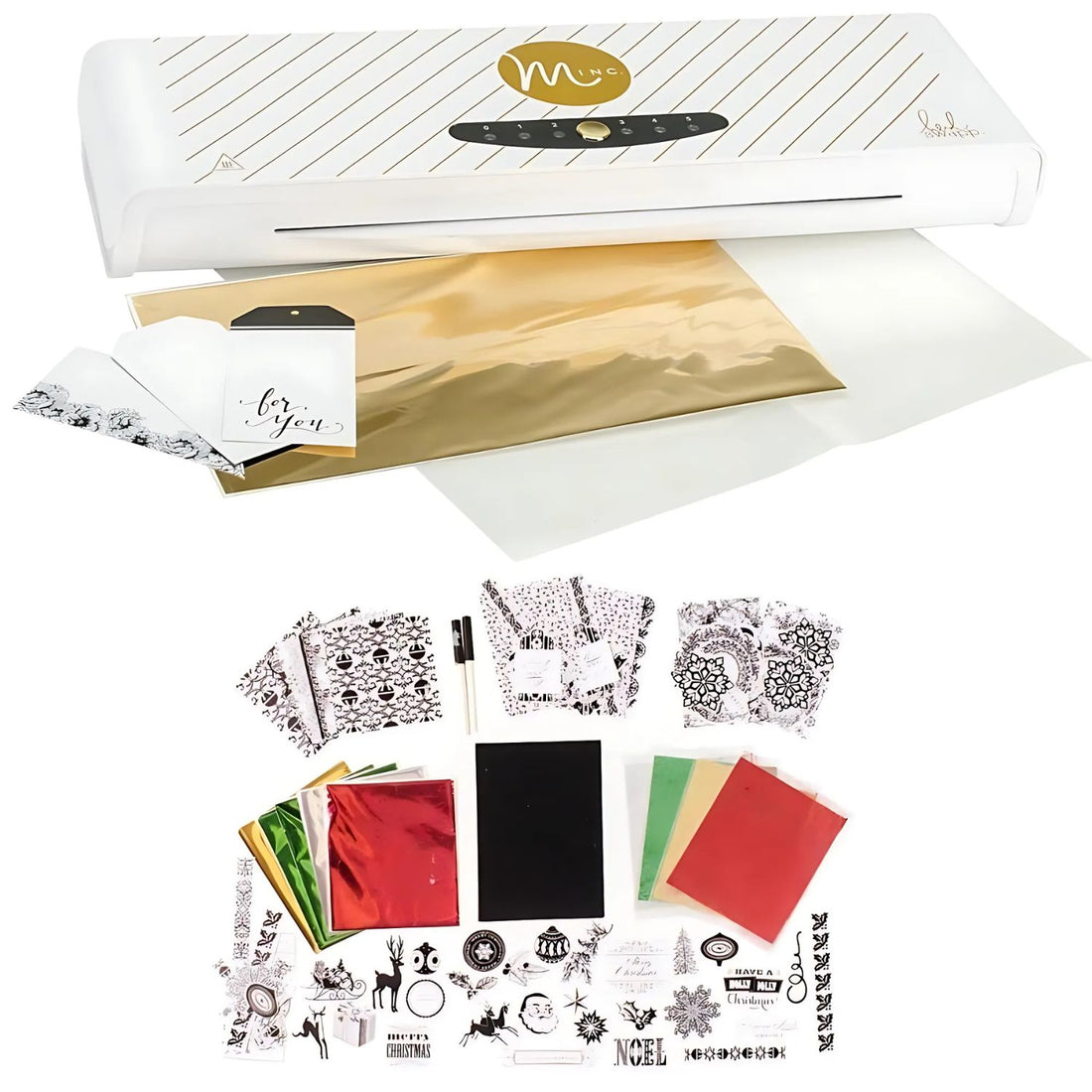 Foil Machine Heidi Swapp 12" Xmas Minc / Máquina Minc Papel Kit Navideño 170 Pzas Extra Máquinas Heidi Swapp