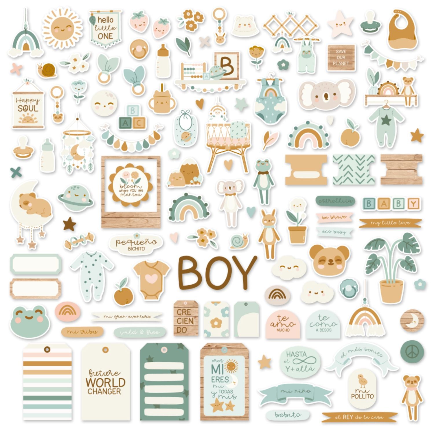 Baby Bloom Colection Chipboard Cuts / Recortes Aglomerado Niño Descontinuado Mintopía
