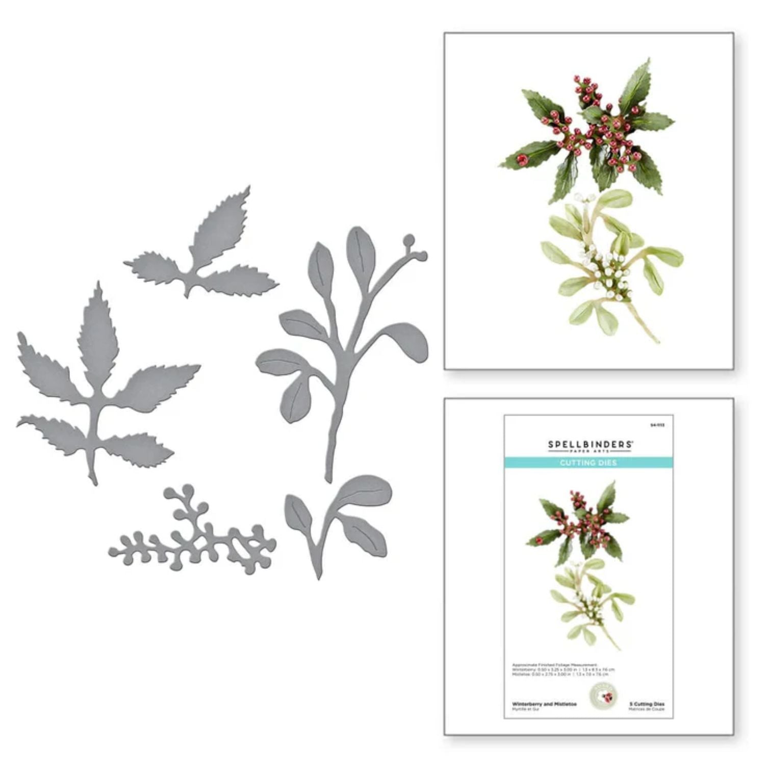 Winterberry &amp; Mistletoe Etched Dies / Suaje Grabado Muérdago Y Bayas Invernales Dados de Corte / Suajes / Troqueles Spellbinders