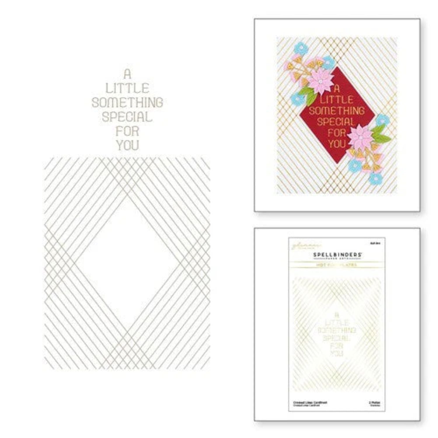 Crossed Lines Cardfront Glimmer Hot Foil Plate / Placas Lamina Caliente Lineas Cruzadas Mensaje Especial Dados de Corte / Suajes / Troqueles Spellbinders