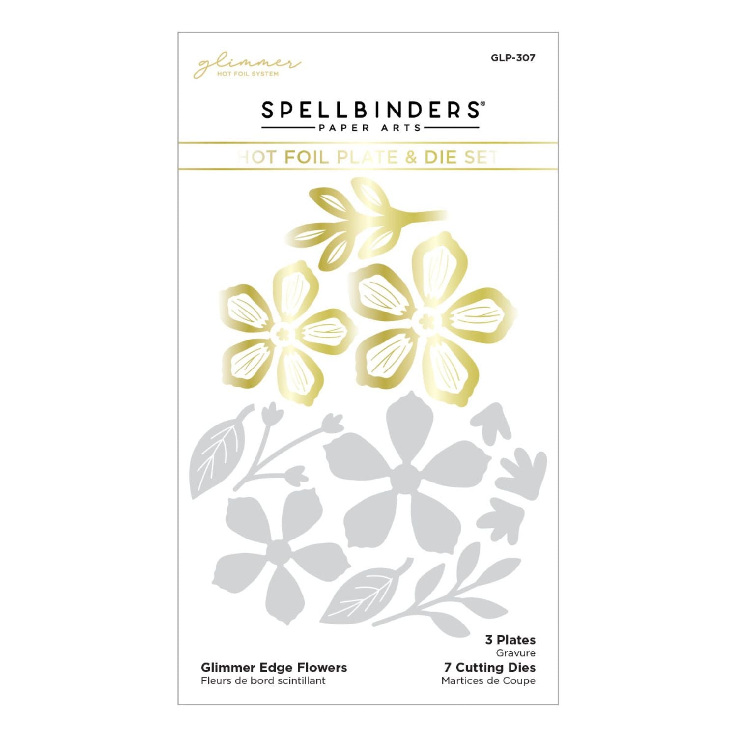 Glimmer Edge Flowers Hot Foil Plate &amp; Die Set / Suaje Y Placas Flores Bordes Brillantes Dados de Corte / Suajes / Troqueles Spellbinders