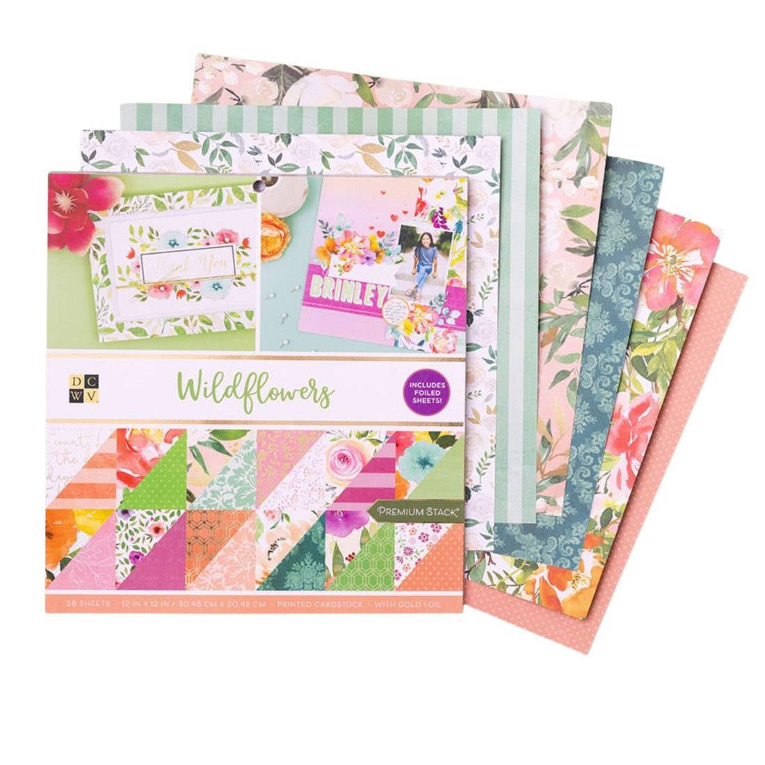 Wildflowers Gold Foil Cardstock 12" / Block de Cartulina Flores Salvajes Papel DCWV