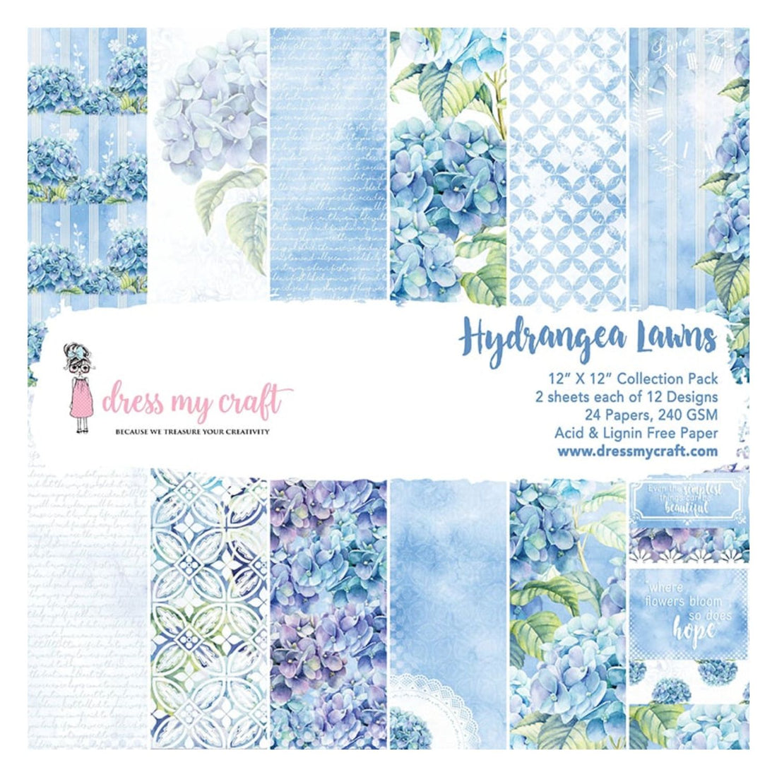 Single-Sided Paper Pad Hydrangea Lawns / Bloc de Papel de Hortensias Papel Dress My Craft