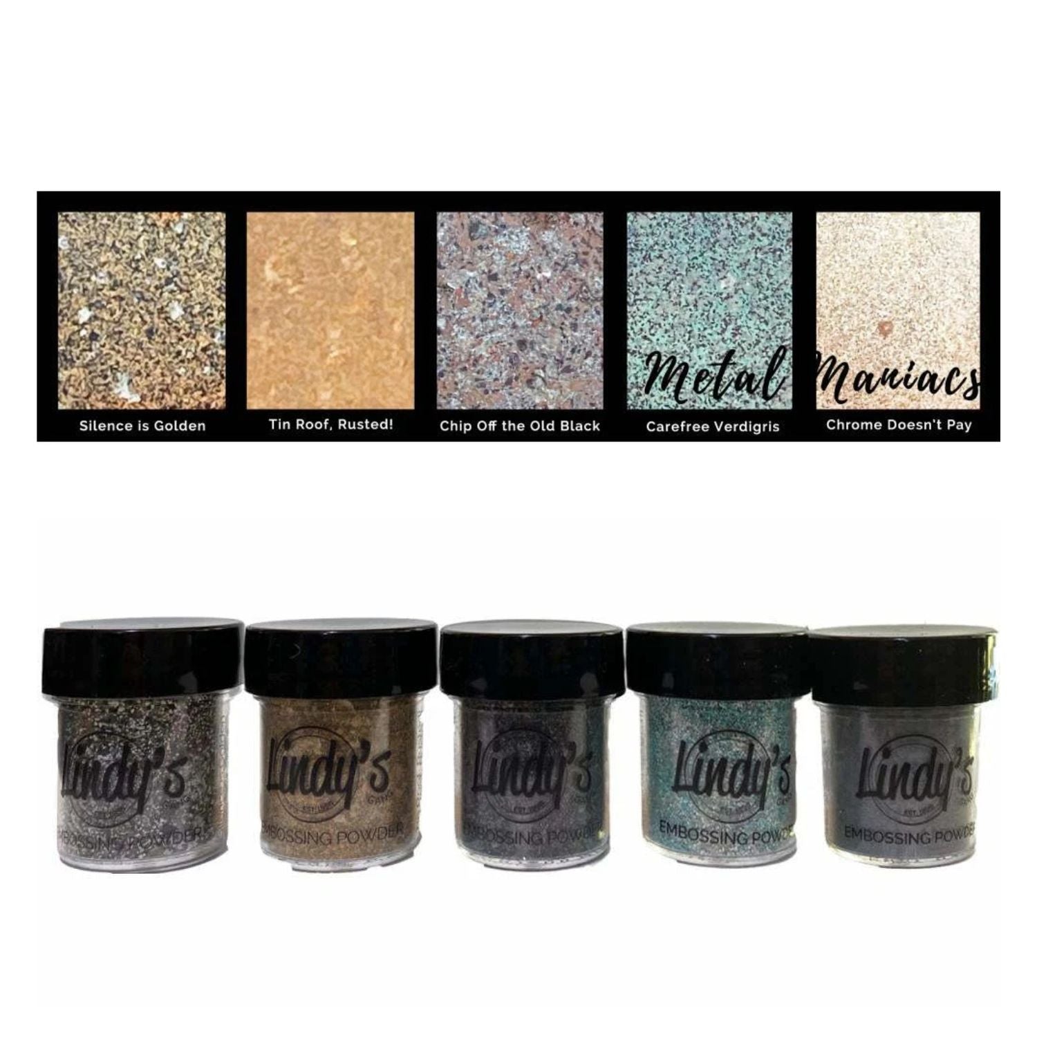 Embossing Powder Metal Maniacs Set / 5 Polvos de Embossing Metálicos Polvos de Embossing Lindy&