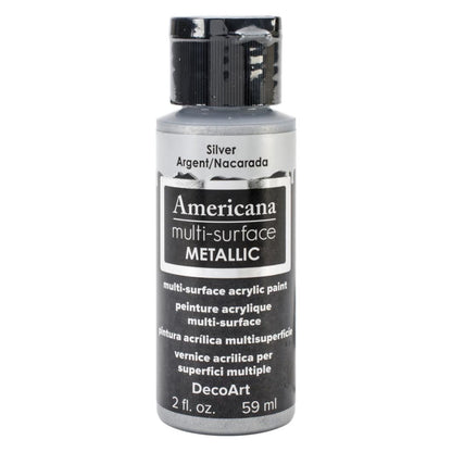 Americana Multi-Surface Metallic Acrylic Paint Silver / Pintura Multisuperficies Plata Metálico Acrìlicos DecoArt