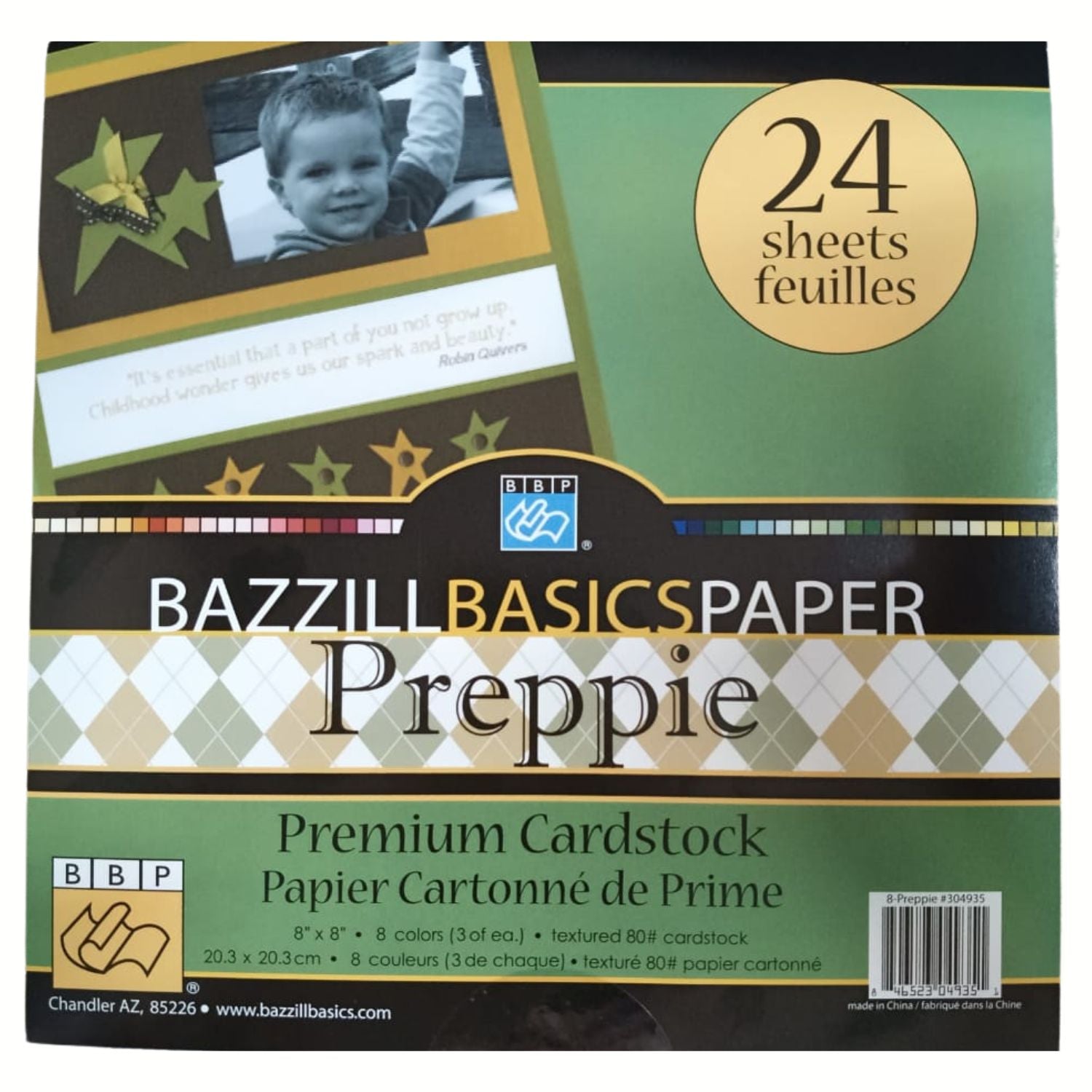 Basics Cardstock Preppie / Block Cartulina Premium Texturizada 8x8" Papel, Hojas Sueltas Bazzill