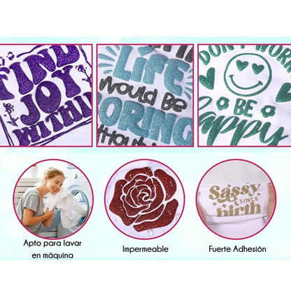 Glitter Puff HTV Neon Peach / Vinil Termoadhesivo Glitter Puff Durazno Neón Viniles Teckwrap