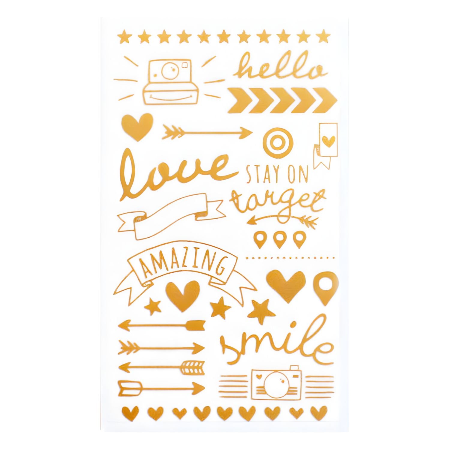 Becky Higgins Gold Foil Rub-Ons / 1 Hoja de Figuras Transferibles Adornos / Embellishments Project Life