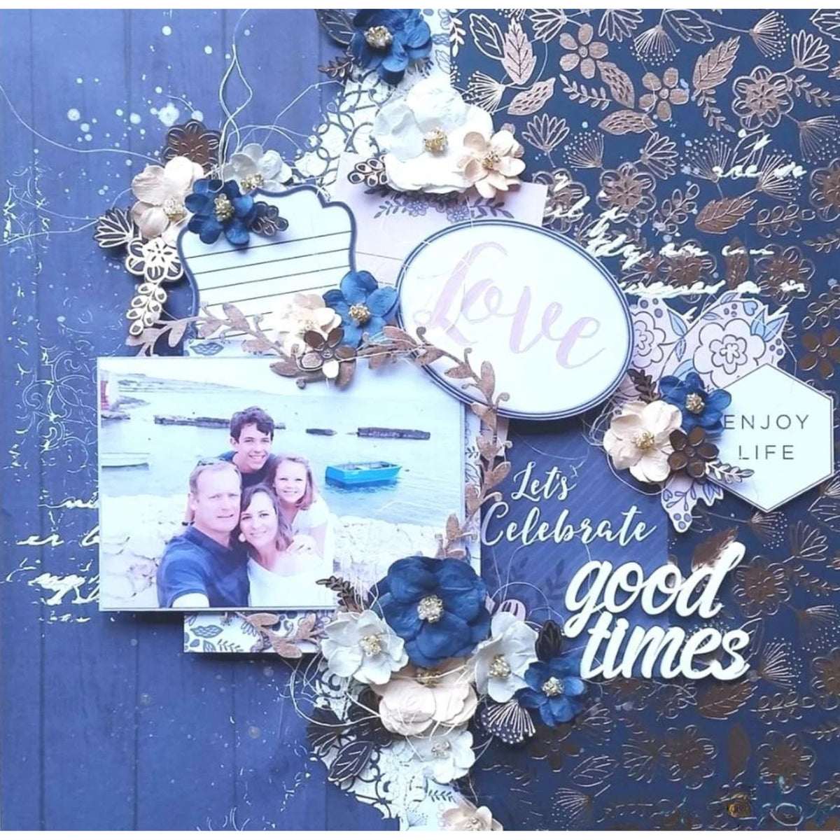 Indigo Kraft &amp; Rose Gold Paper Pad 12" / Block de Papel Indigo Papel DCWV