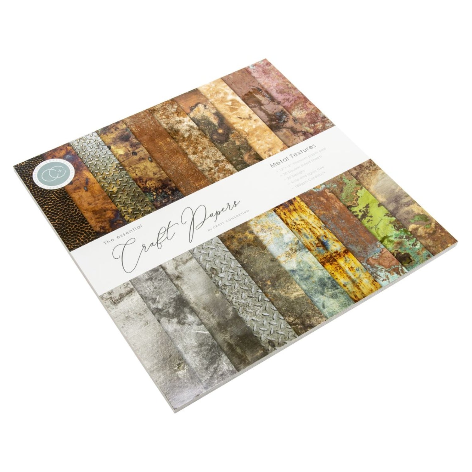 Metal Textures Paper Pack / Papel Doble Cara Textura de Metales Papel Craft Consortium