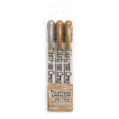 Tim Holtz Distress Crayons Metallics / Crayones Reactivos al Agua Set Metálicos Colores y Plumones Ranger