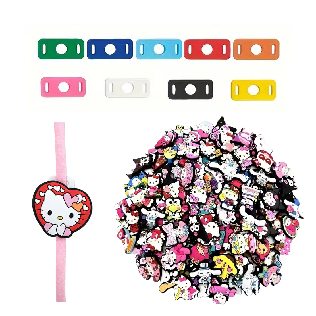 Charms Decorativos Hello Kitty Y Amigos Con Sujetadores De Colores