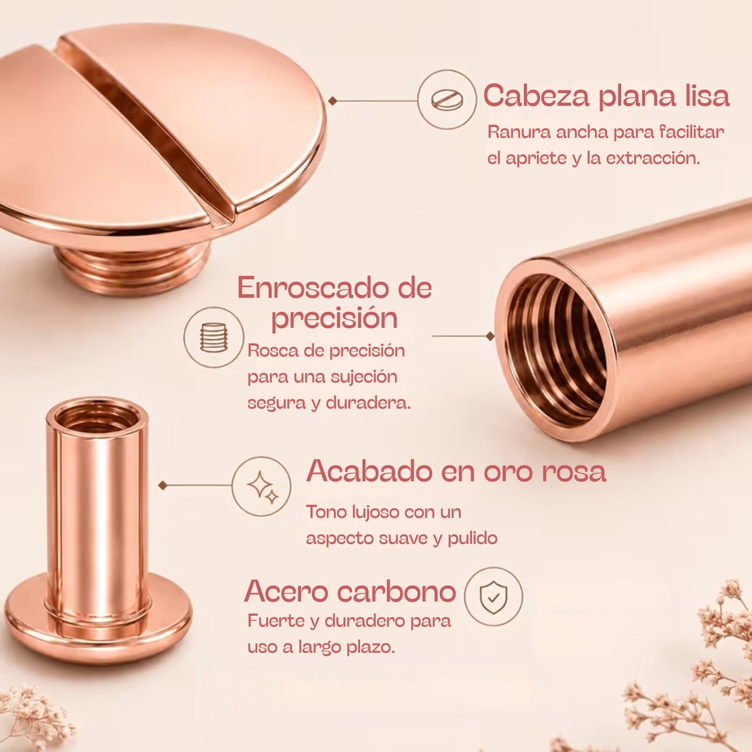 Tornillo Chicago Oro Rosa para Encuadernación 12mm