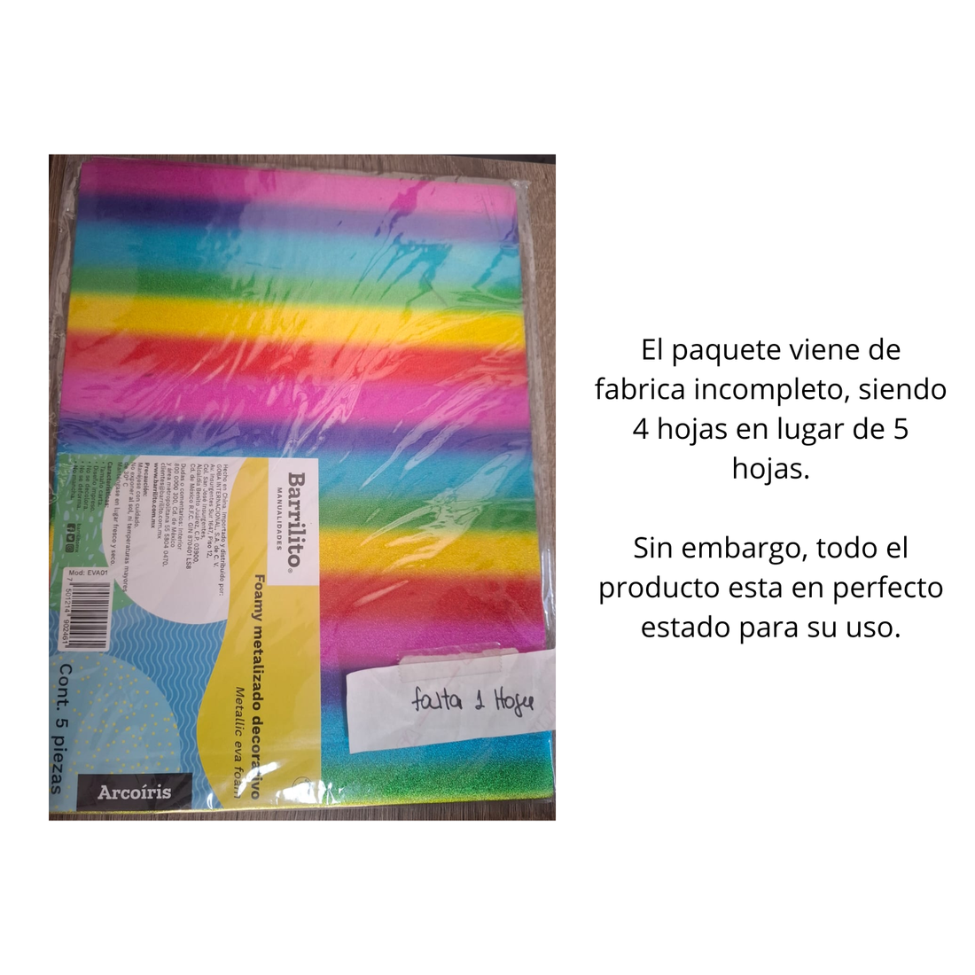 EA Hojas de Foamy Metalizado Arcoiris Papel para Arte Barrilito
