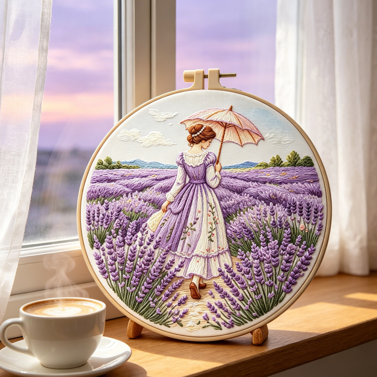 Kit Bordado Lavender Flower Embroidery Kit 20cm Costura Dowdell
