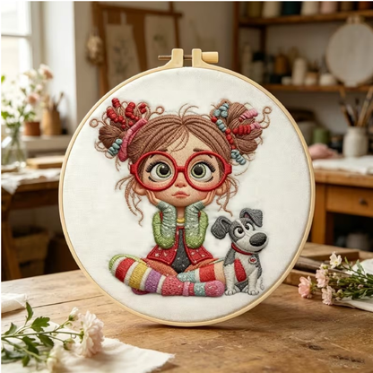 Kit Bordado Little Girl with Dog Embroidery Kit  20cm