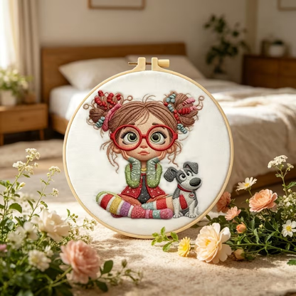 Kit Bordado Little Girl with Dog Embroidery Kit  20cm