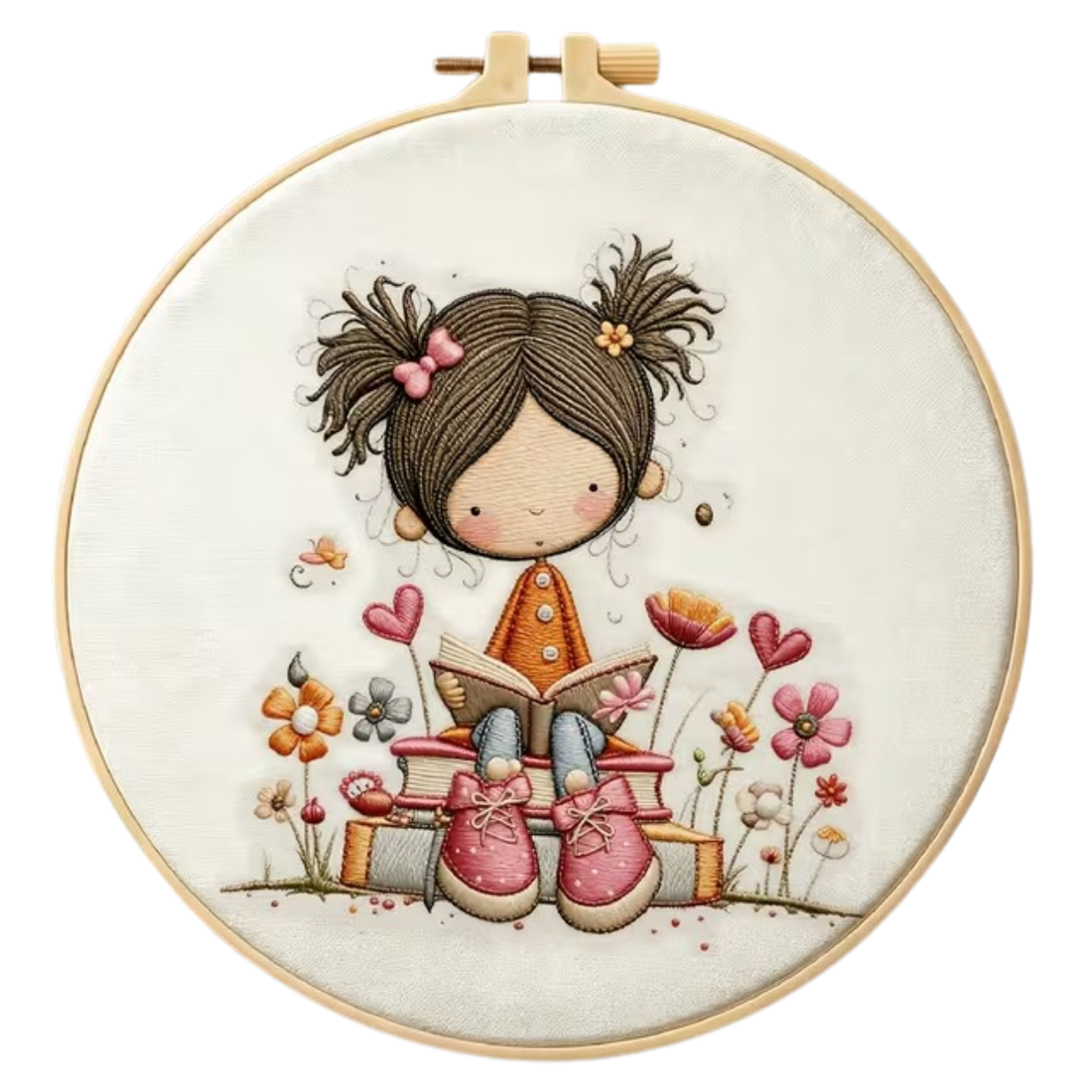 Kit Bordado Little Girl Reading Embroidery Kit  20cm