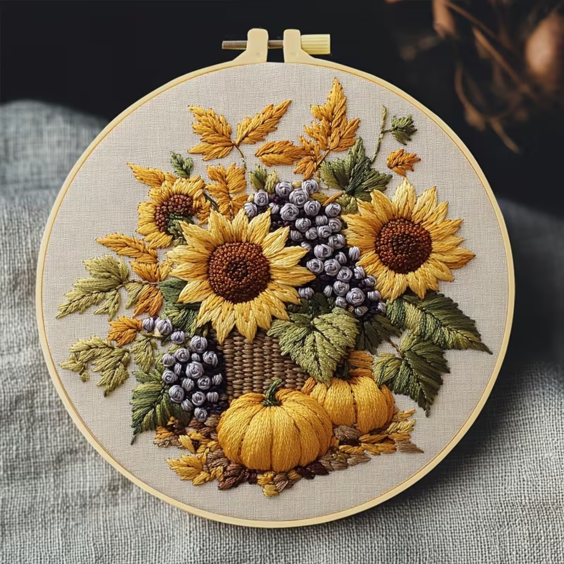 Kit Bordado Sunflowers Embroidery Kit 20cm Costura Dowdell