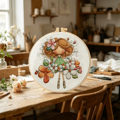 Kit Bordado Bouquet Little girl embroidery kit 20cm