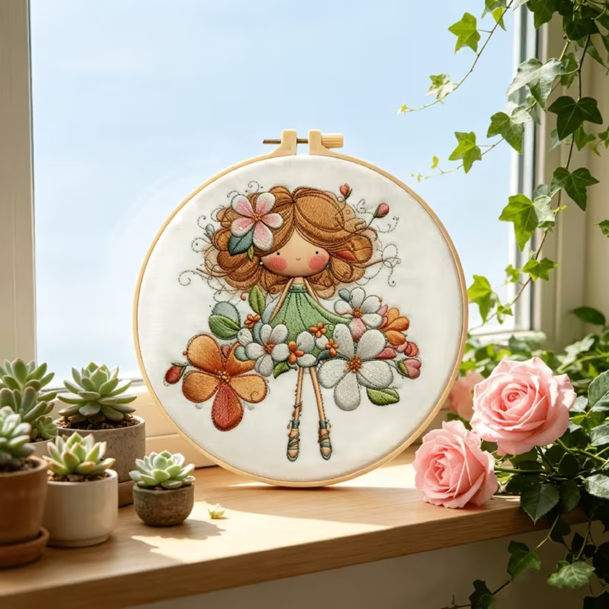 Kit Bordado Bouquet Little girl embroidery kit 20cm