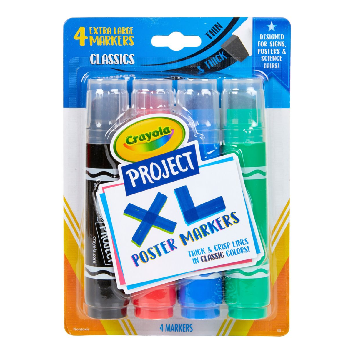 Project XL Poster Markers / 4 Marcadores Extra Grandes Colores y Plumones Crayola