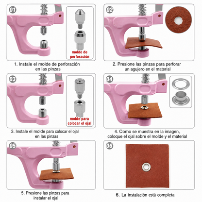 Remachadora de Ojillos Rosa con Ojillos Perforadoras Hobbees