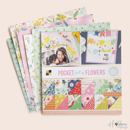 Pocket Full of Flowers Cardstock / Block de Cartulina Doble Cara Flores Con Foil 12" Papel DCWV