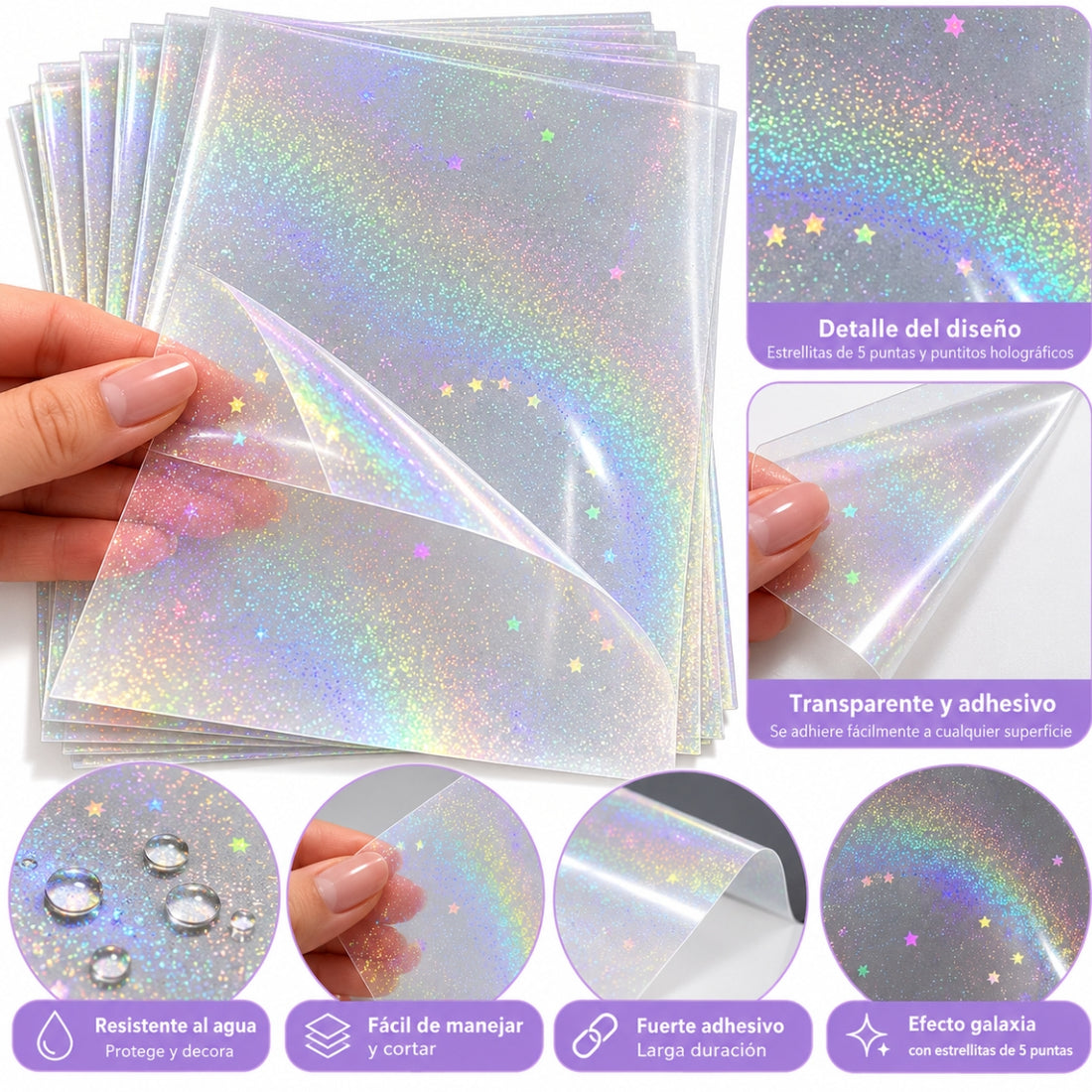 Laminate Sheets Galaxy Stars Holographic / 10 Hojas Laminado en Frío Estrellas Galaxia Holo Acetato y Especializados Teckwrap