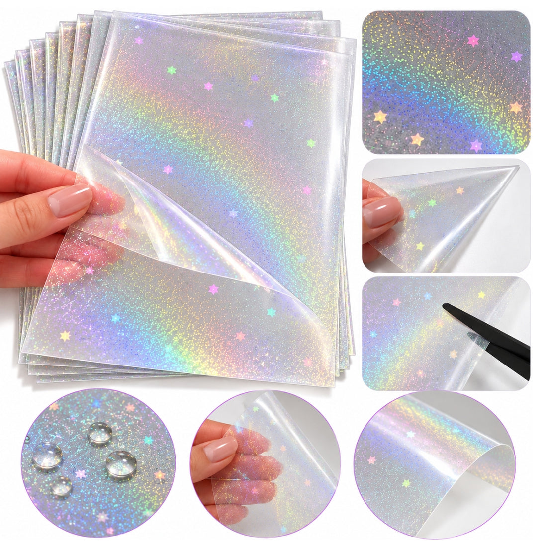 5 Hojas de Laminado en Frío Glitter con Estrellitas Acetato y Especializados Hobbees
