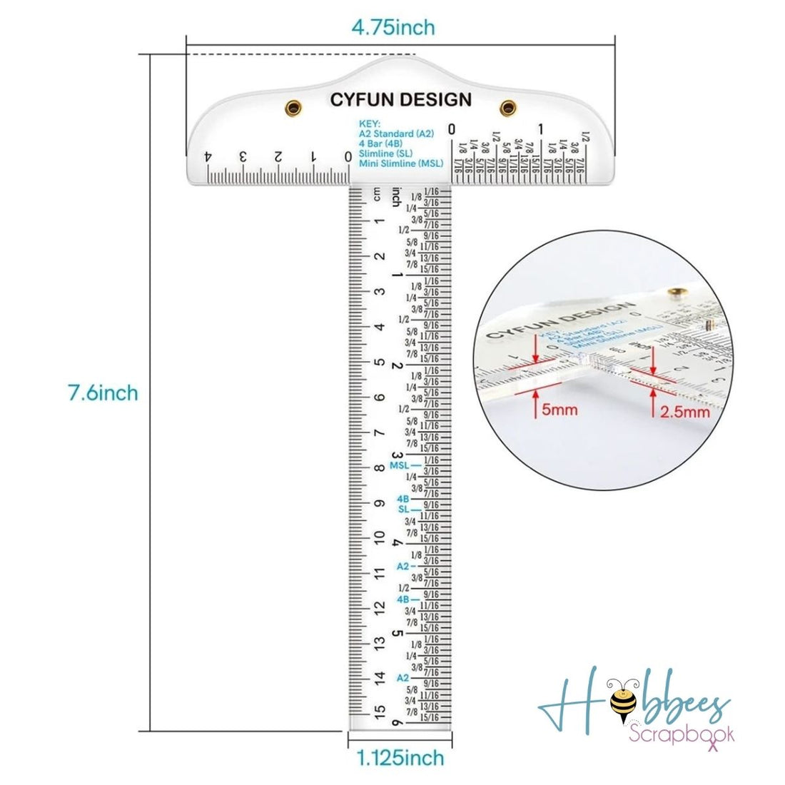 Regla "T" de Acrílico Transparente de 15 cm. Borradores y Reglas Hobbees