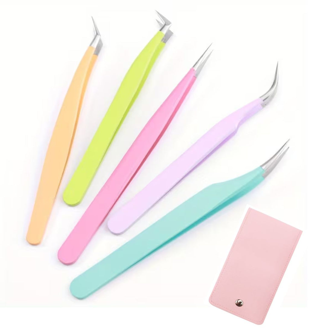 5 Pinzas de Precisión en Acero Inoxidable de Colores con Estuche Herramientas Hobbees