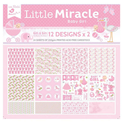 Baby Girl Cardstock Pack 6" / Paquete de 24 Hojas de Cartulina Pequeño Milagro Niña Papel Little Birdie